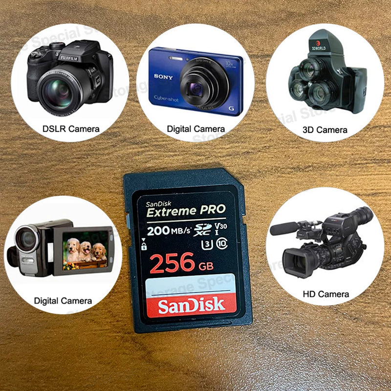 SanDisk SD Card Extreme PRO Memory Card High Speed up to 200MB/s U3 4K UHD Video C10 V30 SDHC and SDXC UHS-I Cards for Camera